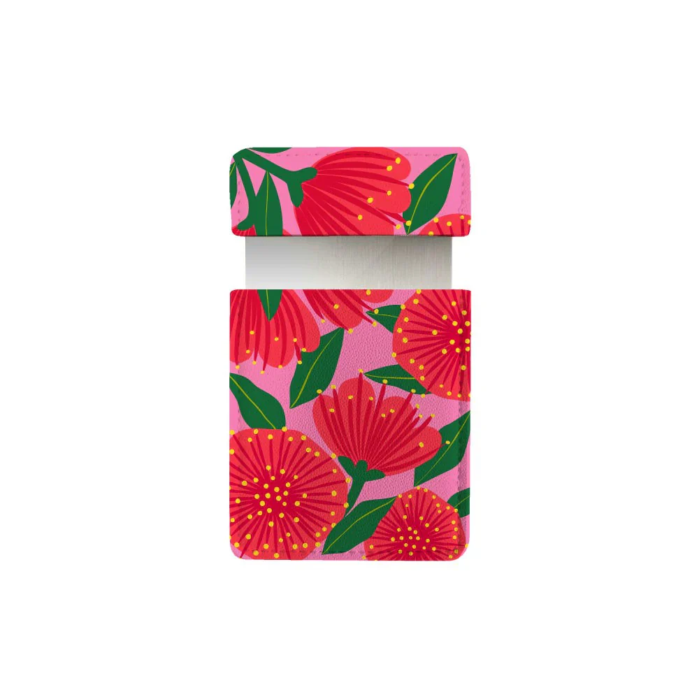 100% NZ Pocket Mirror Bright Botanical Pink Pohutukawa
