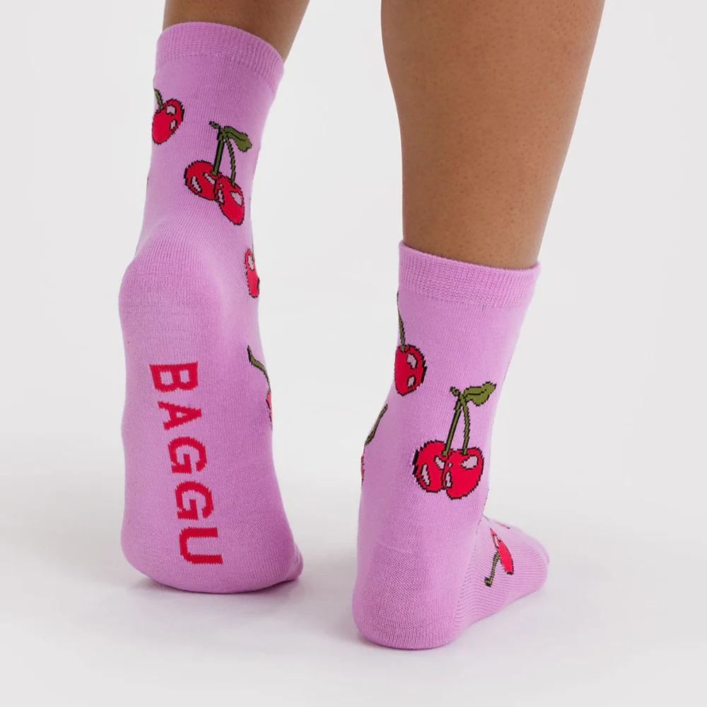 Baggu Crew Socks Cherries Pink - Image 2