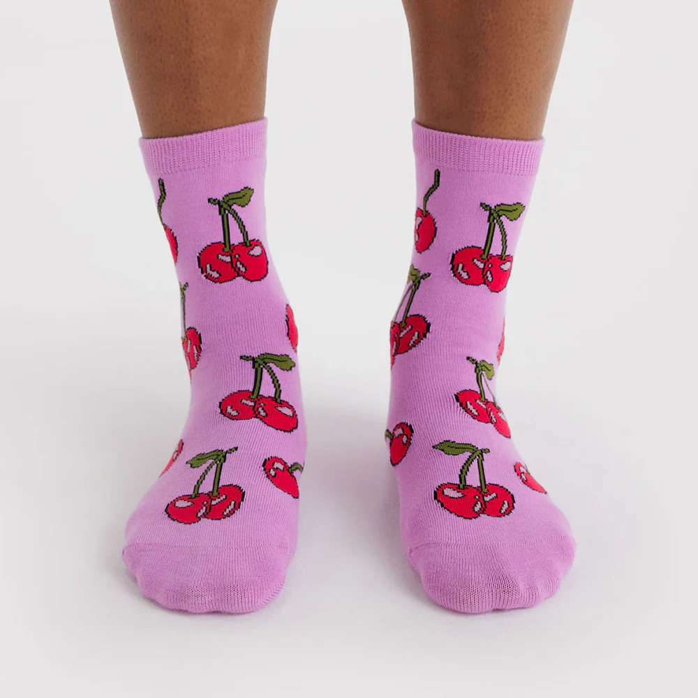 Baggu Crew Socks Cherries Pink - Image 3