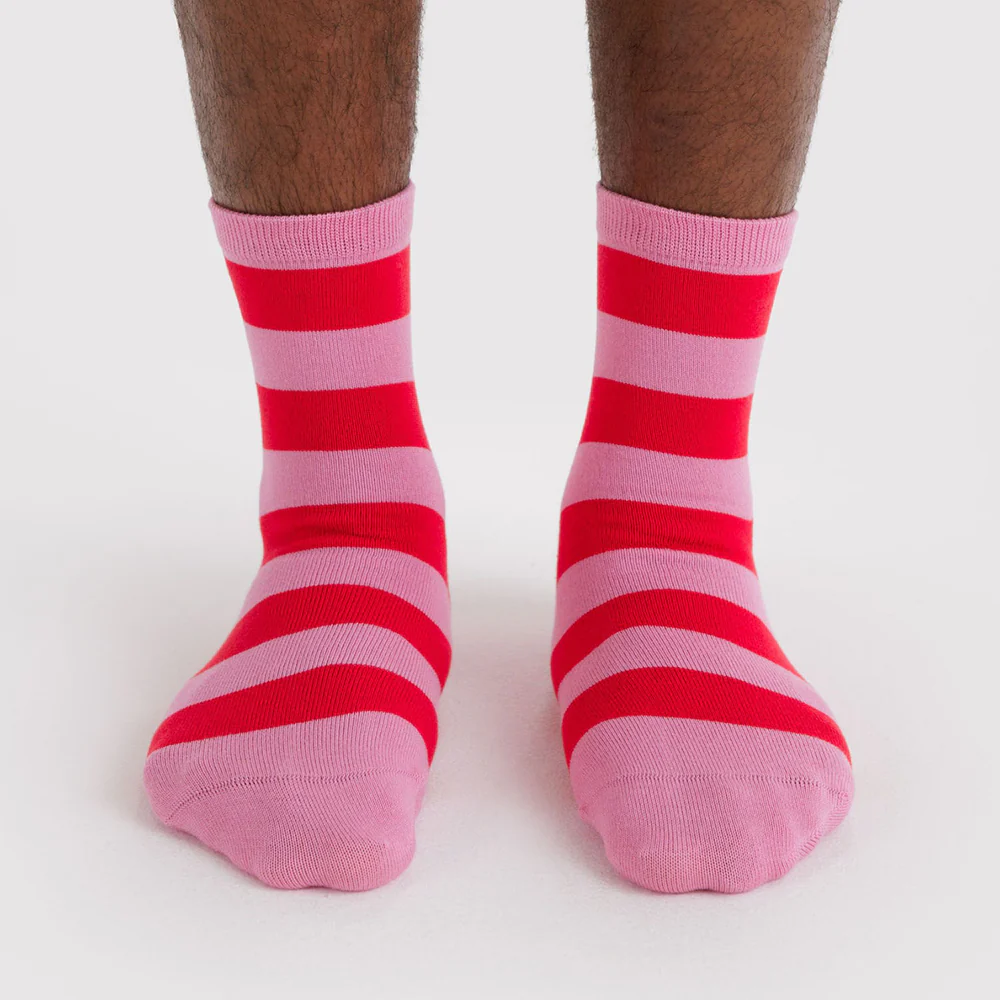 Baggu Crew Socks Stripe Pink Red - Image 2