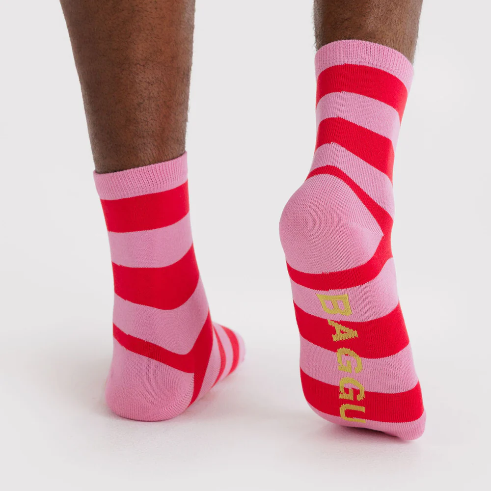 Baggu Crew Socks Stripe Pink Red - Image 3