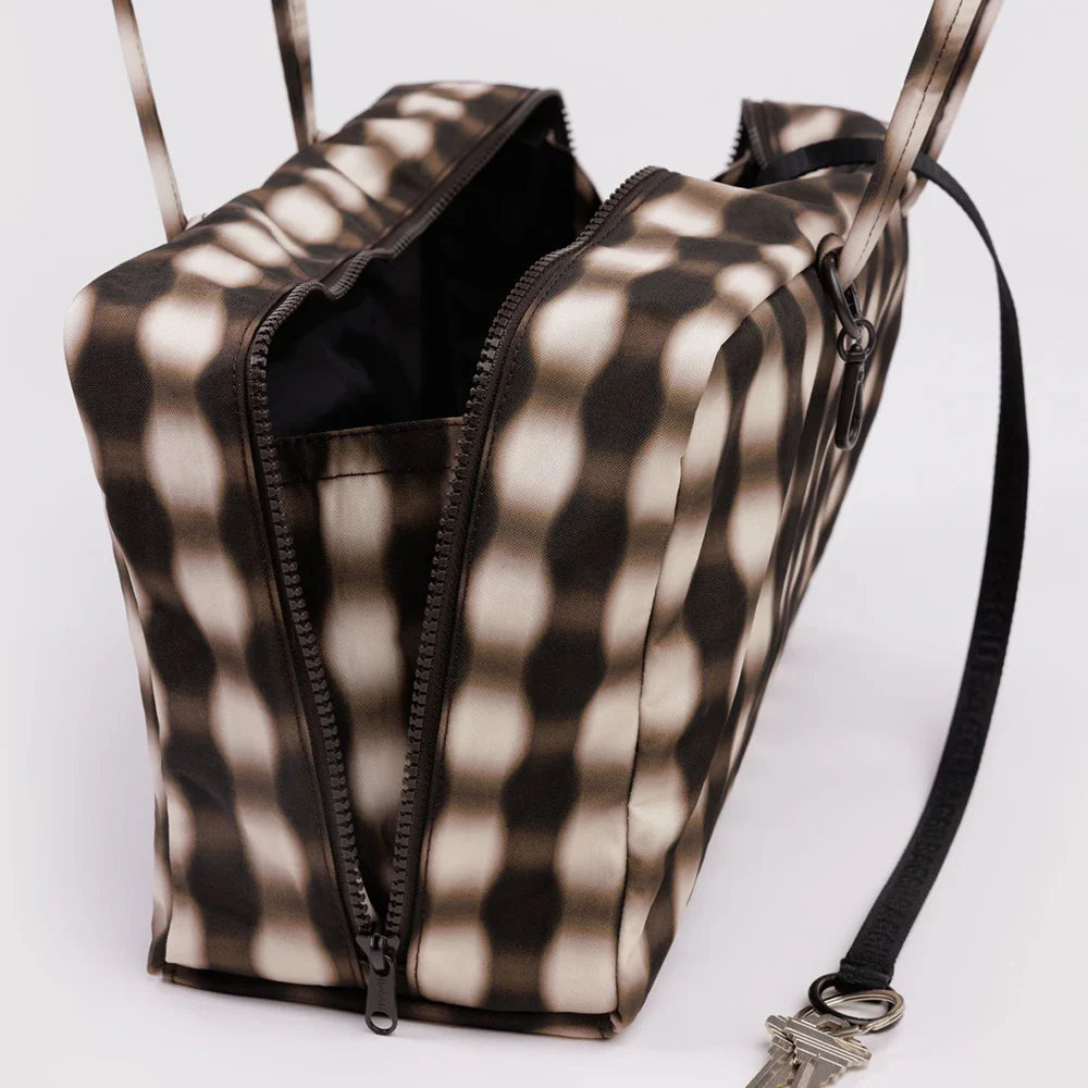 Baggu Medium Nylon Bowler Bag Blurred Gingham Brown - Image 2