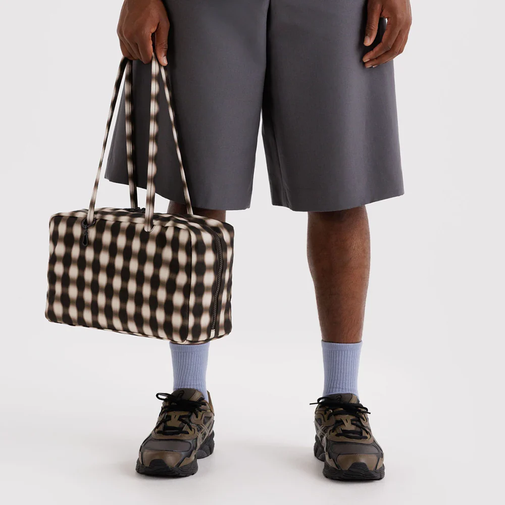 Baggu Medium Nylon Bowler Bag Blurred Gingham Brown - Image 3