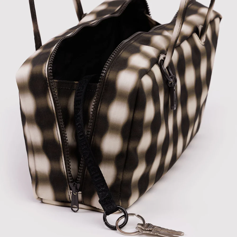 Baggu Nylon Bowler Bag Blurred Gingham Brown - Image 2