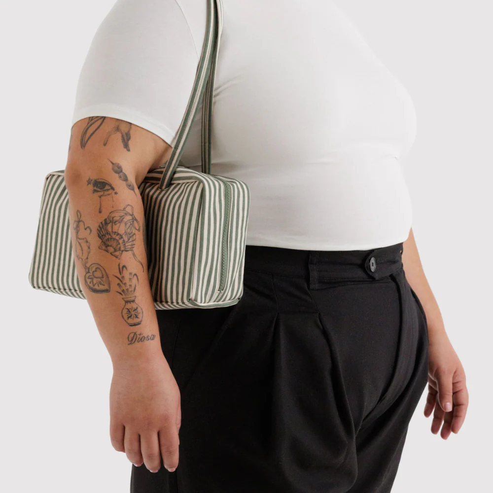 Baggu Nylon Bowler Bag Sage Stripe - Image 3