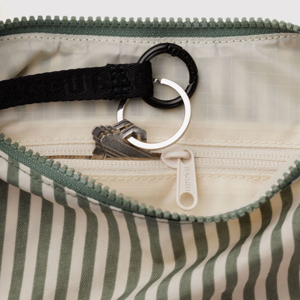 Baggu Small Nylon Crescent Bag Sage Stripe - Image 2