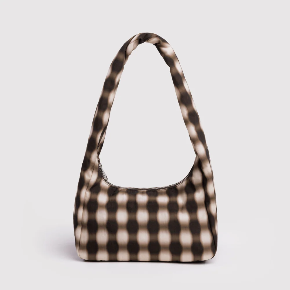 Baggu Small Nylon Meringue Bag Blurred Gingham Brown - Image 2