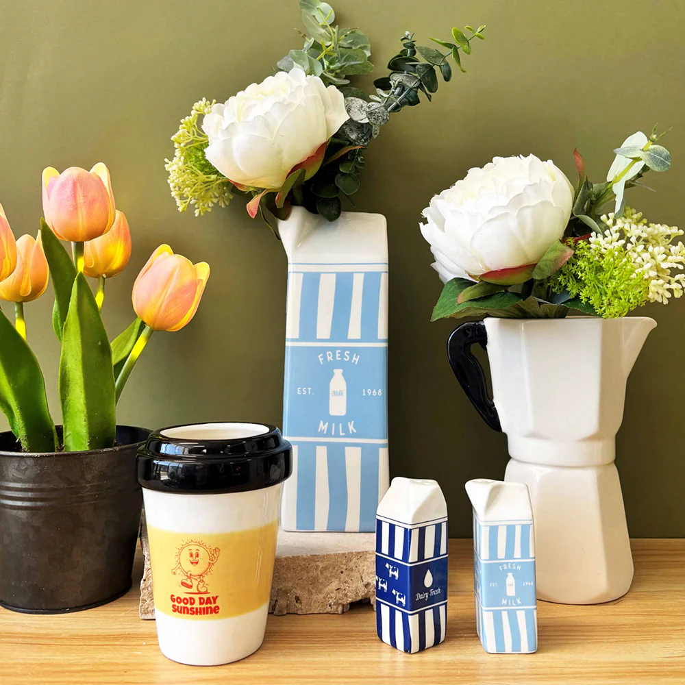 Ceramic Milk Carton Vase Blue - Image 2