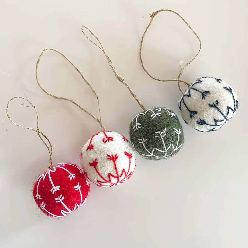 Christmas Decoration Felt Embroidered Bauble Assorted - Image 3