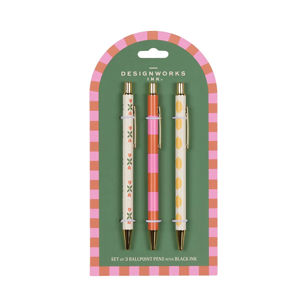 Designworks Ink Adopo Pens Set of 3 Flower Stripe Lemon