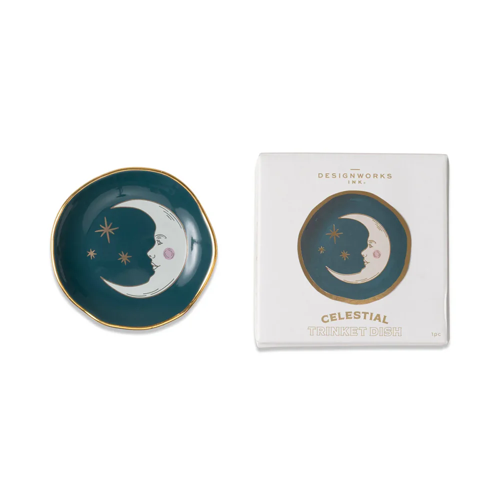 Designworks Ink Ceramic Celestial Trinket Dish Teal Moon