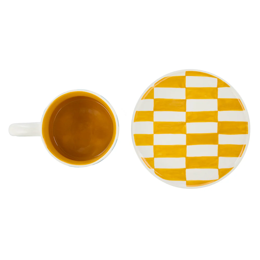 Emporium Ceramic Check Mug & Plate Set Blue Orange - Image 2