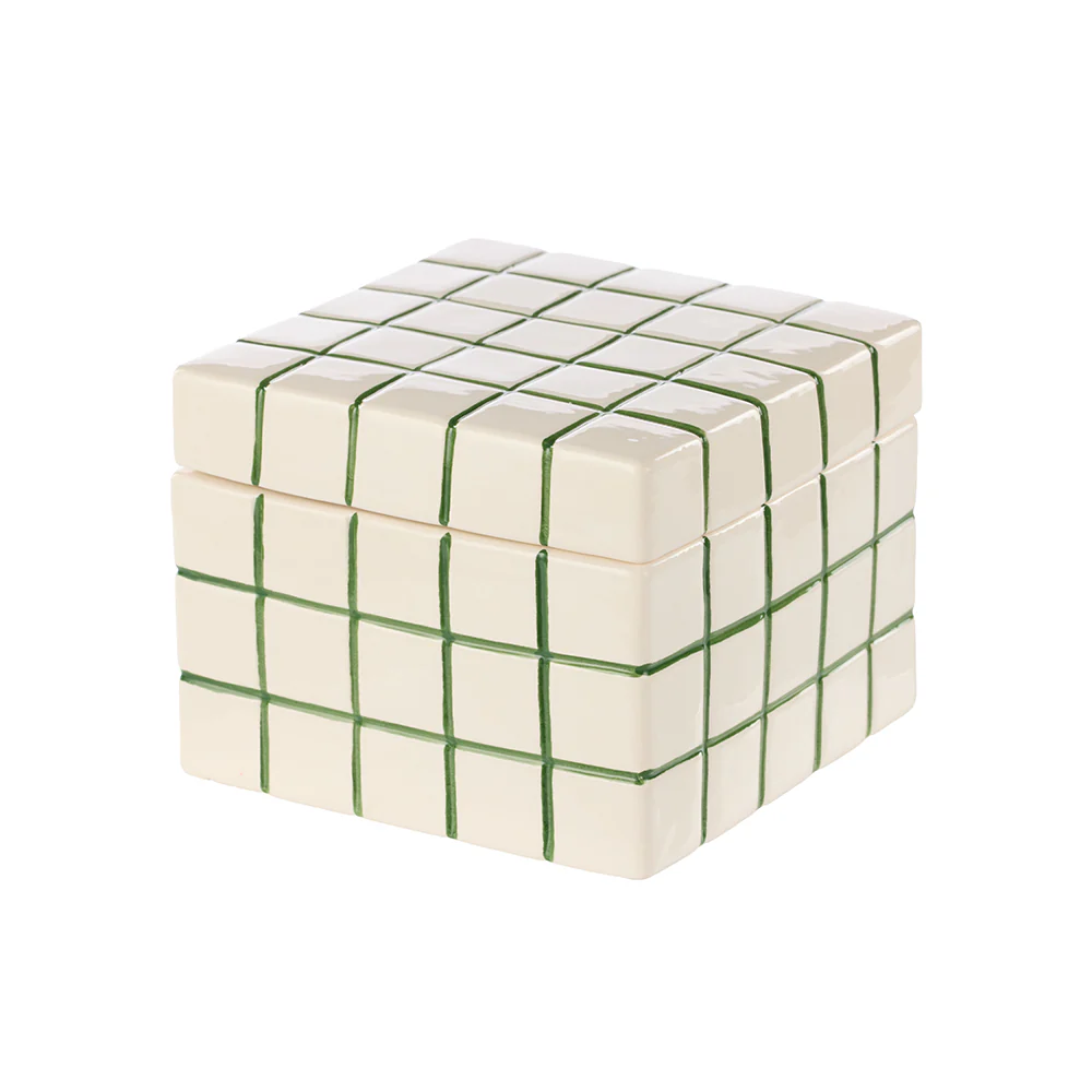 Emporium Lulu Ceramic Box Green Grid Medium