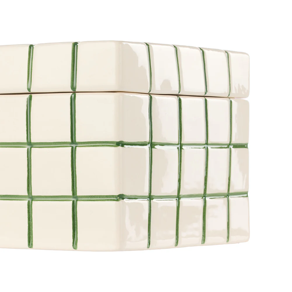 Emporium Lulu Ceramic Box Green Grid Medium - Image 2