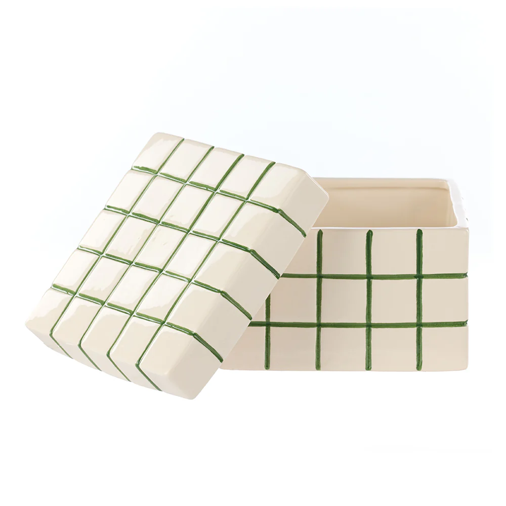 Emporium Lulu Ceramic Box Green Grid Medium - Image 3