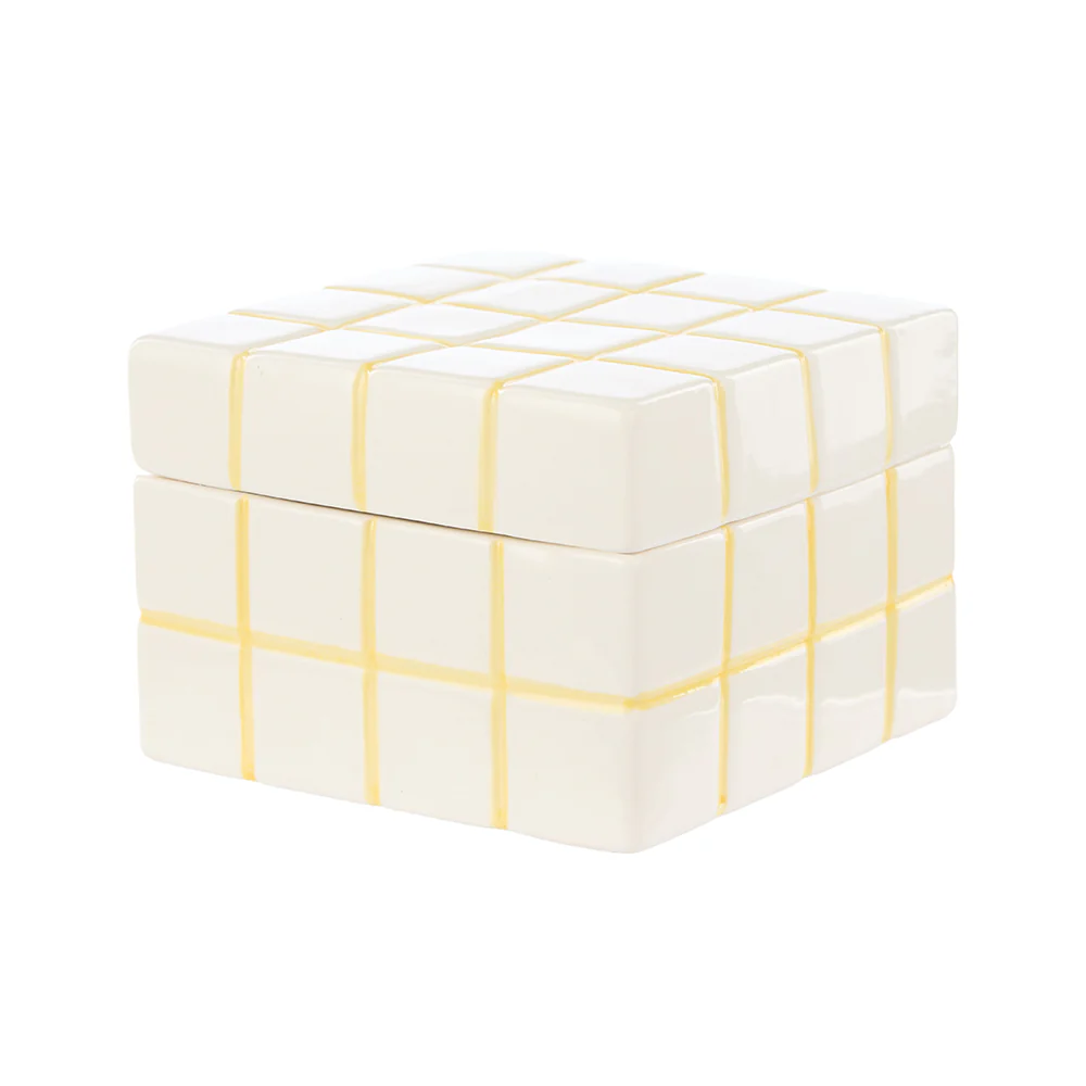 Emporium Lulu Ceramic Box Yellow Grid Small