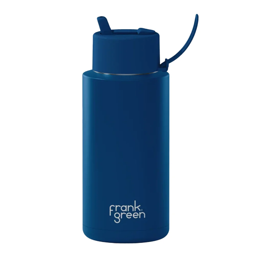 Frank Green Ceramic Reusable Bottle Flip Straw Lid 34oz Deep Ocean
