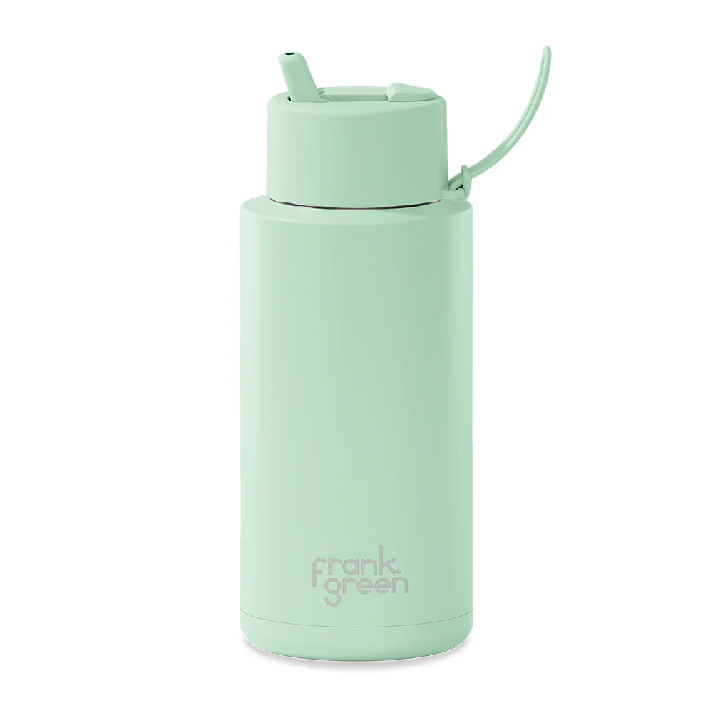 Frank Green Ceramic Reusable Bottle Flip Straw Lid 34oz Mint Gelato