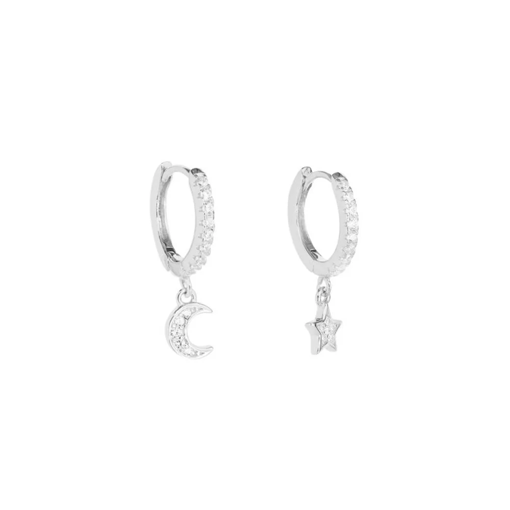Iko Iko Earrings CZ Crusted  Huggies Star & Moon Silver