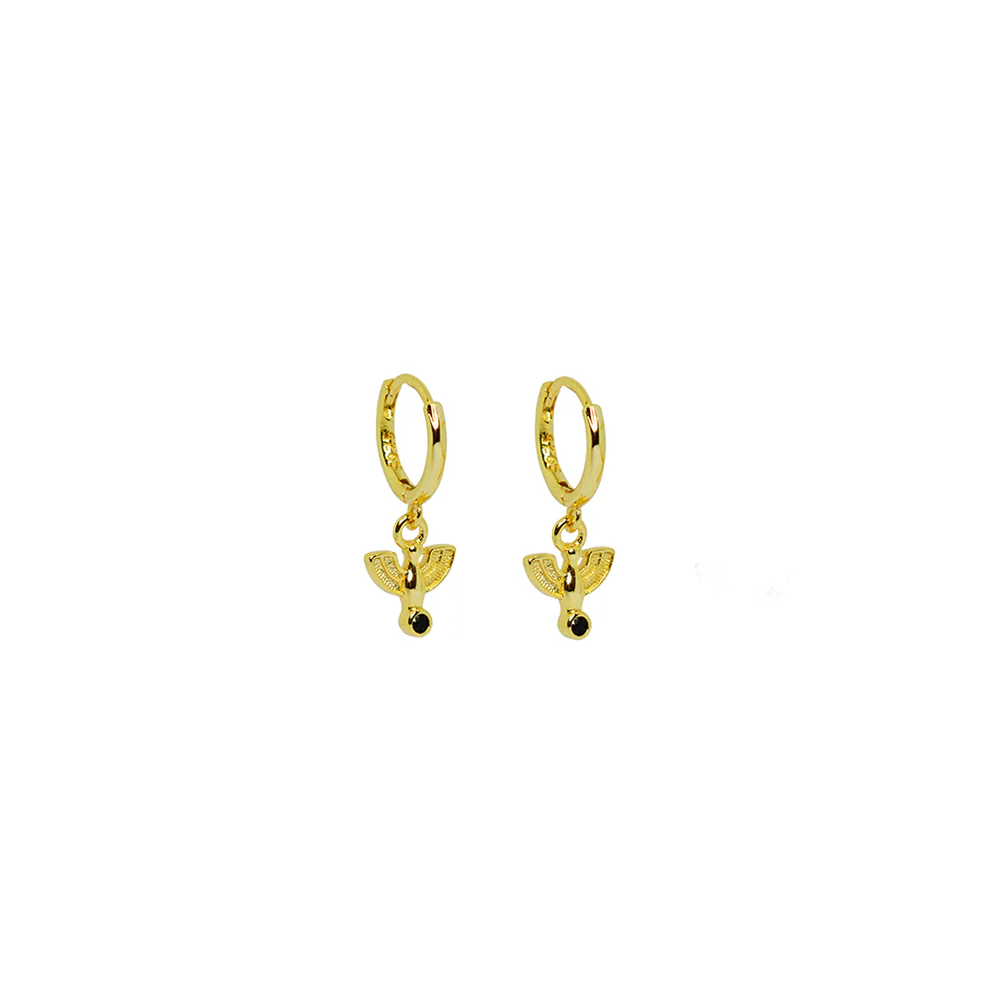 Iko Iko Earrings Mini Hoops Eagle Holding Black Stone Gold