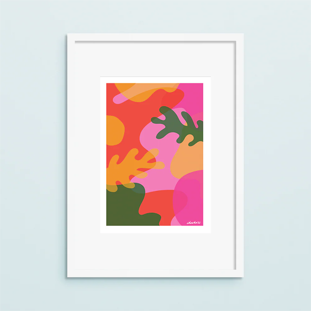 Iko Iko A4 Art Print Abstract Reef Green and Pink - Image 2