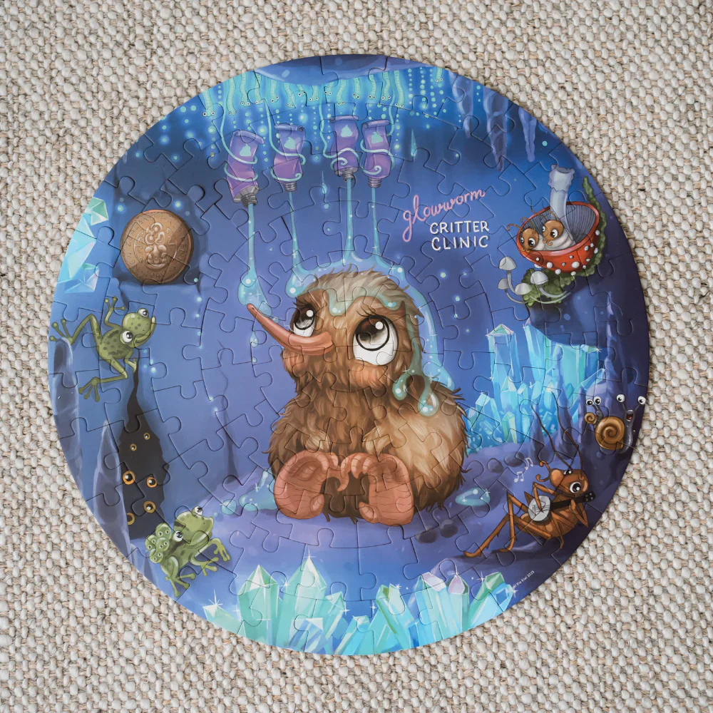 Kuwi the Kiwi Glowworm Glitter Round 100 Piece Puzzle - Image 4
