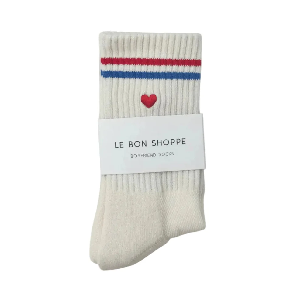 Le Bon Shoppe Embroidered Boyfriend Socks Milk + Heart