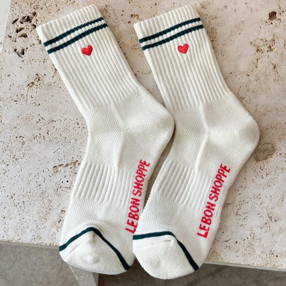 Le Bon Shoppe Embroidered Boyfriend Socks Parchment + Heart - Image 2