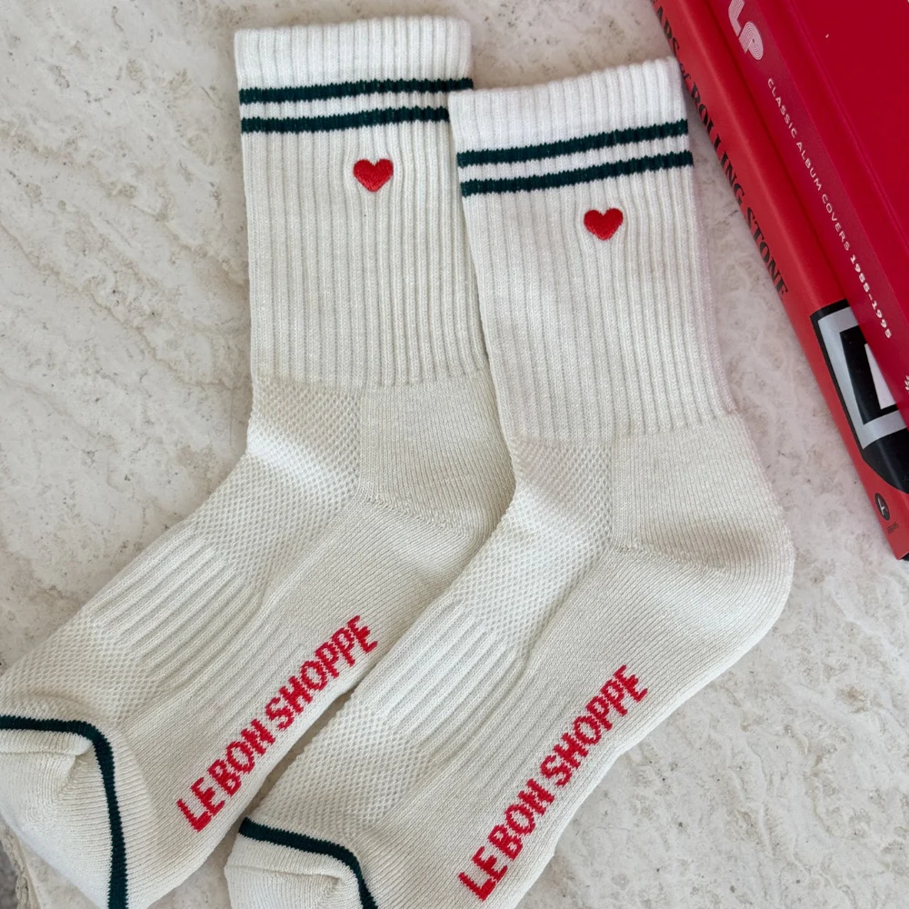 Le Bon Shoppe Embroidered Boyfriend Socks Parchment + Heart - Image 4