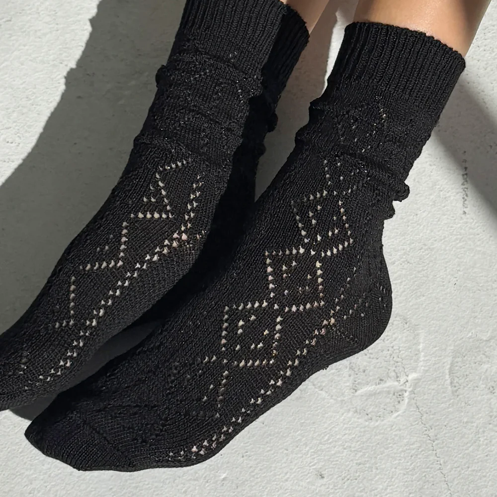 Le Bon Shoppe Modal Eyelet Socks Jet Black - Image 3
