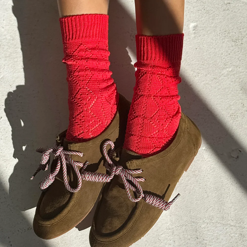 Le Bon Shoppe Modal Eyelet Socks Poppy Red - Image 3
