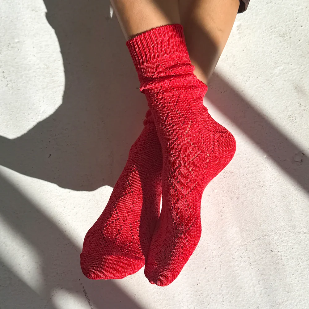 Le Bon Shoppe Modal Eyelet Socks Poppy Red - Image 4
