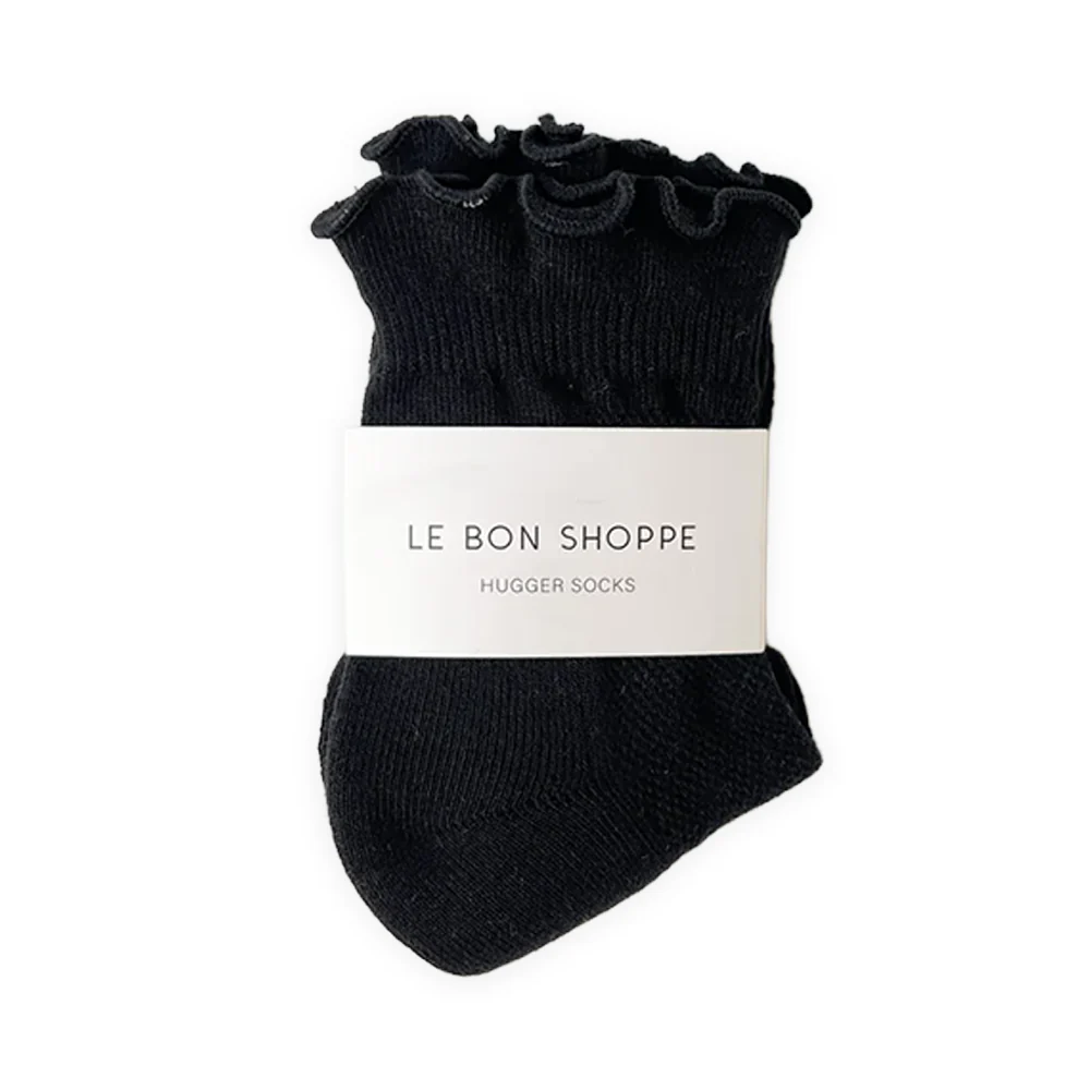 Le Bon Shoppe Ruffled Hugger Crew Socks Black