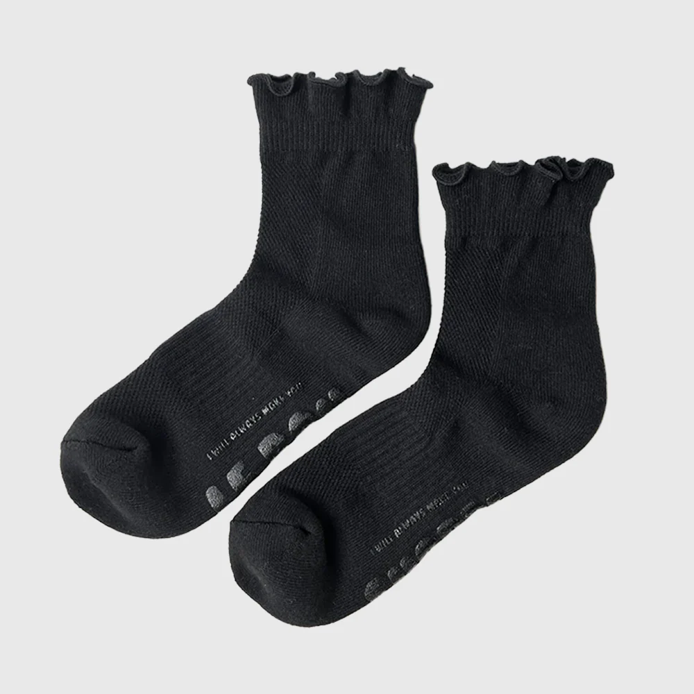 Le Bon Shoppe Ruffled Hugger Crew Socks Black - Image 3