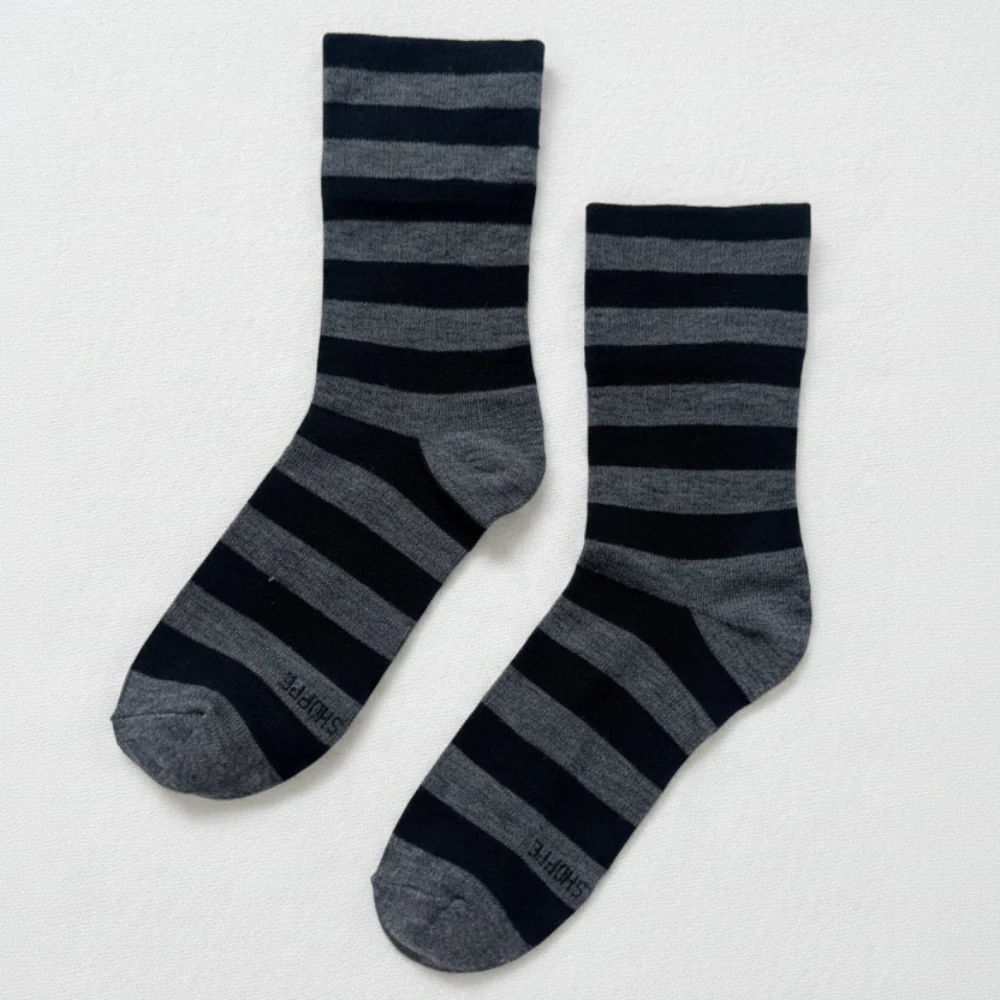 Le Bon Shoppe Socks Wide Charcoal Stripe - Image 2