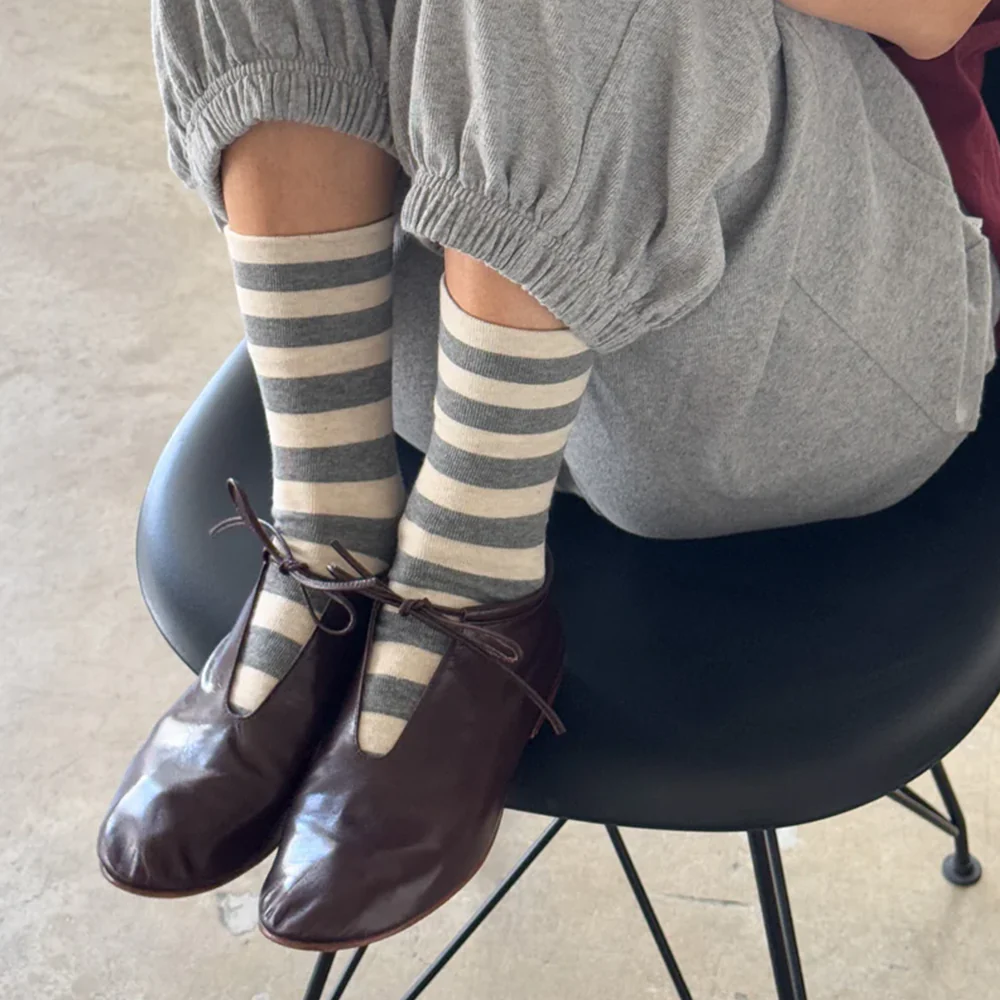 Le Bon Shoppe Socks Wide Grey Stripe - Image 2