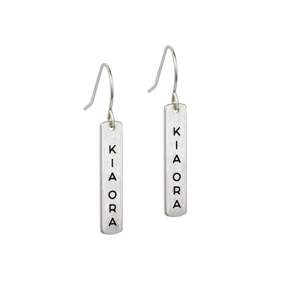 Little Taonga Earrings Te Reo  Kia Ora Silver