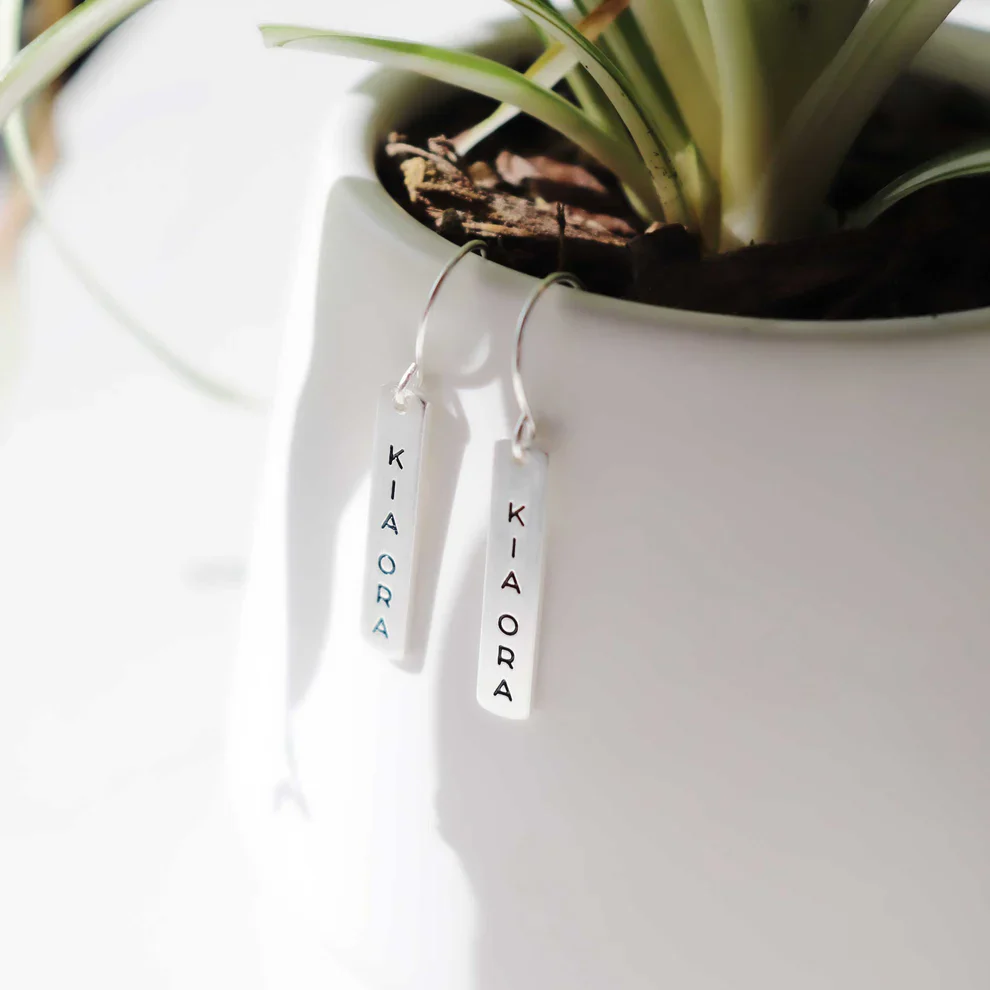 Little Taonga Earrings Te Reo  Kia Ora Silver - Image 2