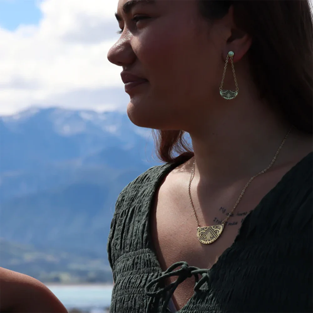 Little Taonga Maunga-Nui Breast Plate Earrings Gold - Image 2