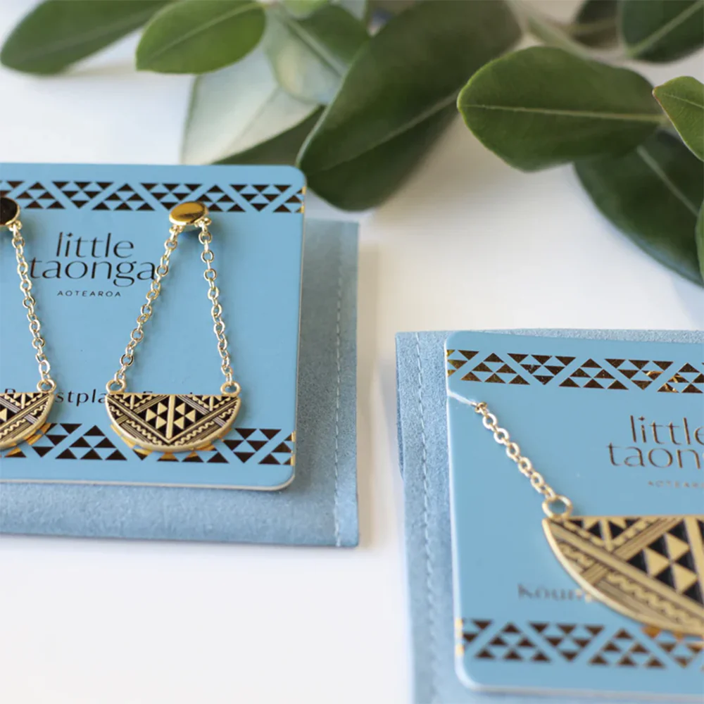 Little Taonga Niho Breast Plate Earrings Gold - Image 3