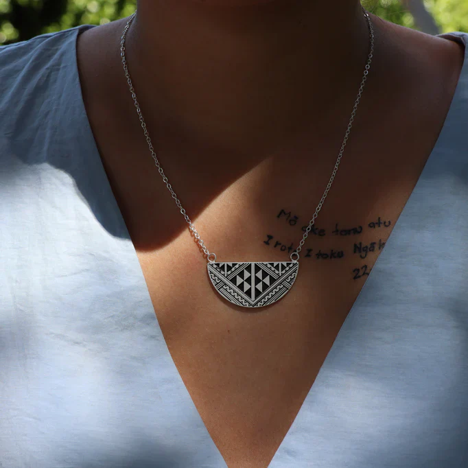 Little Taonga Niho Breast Plate Necklace Silver - Image 4