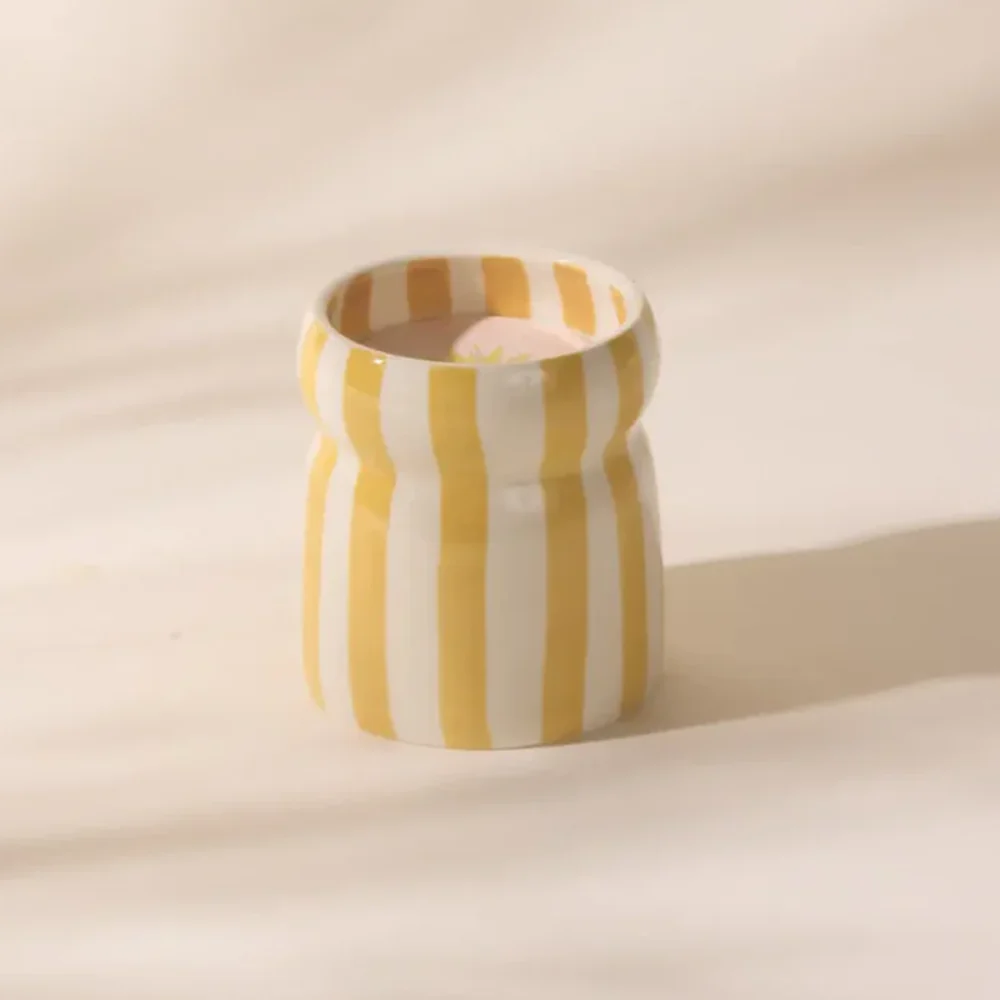 Paddywax Cabana Ceramic Candle Ochre Striped Gold Coast 184g - Image 2