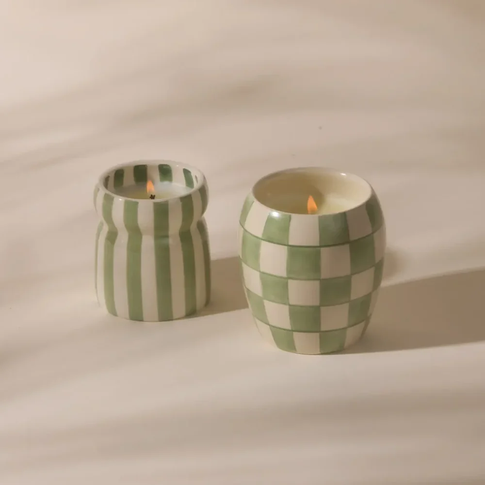 Paddywax Cabana Ceramic Candle Sage Striped Bora Bora 184g - Image 2