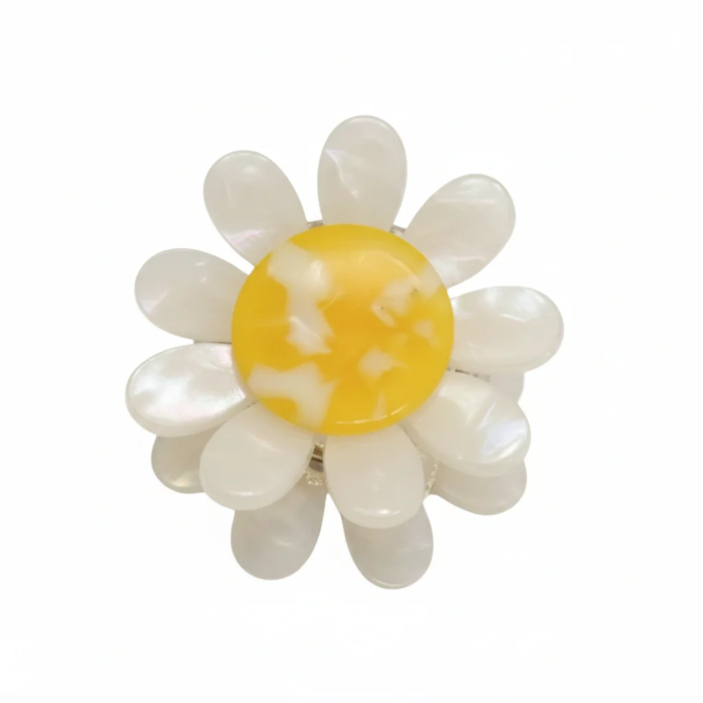Pop Perspex Claw Clip Daisy White Yellow