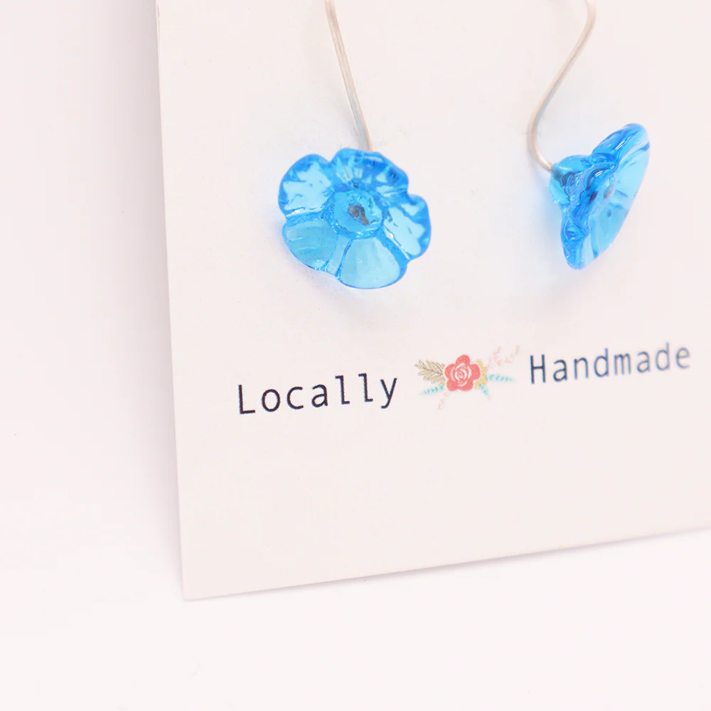 Rainey Designs Glass Floral Drop Earrings Aqua - Image 2