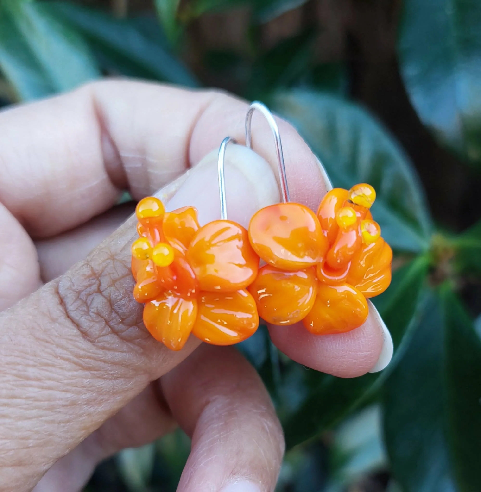 Rainey Designs Glass Hibiscus Earrings Orange - Image 2