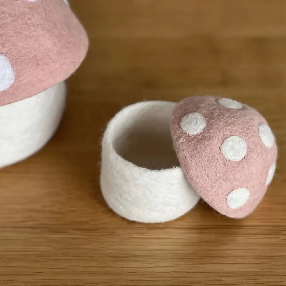 Sheep-ish Felt Toadstool Basket with Lid Small Blush - Image 2