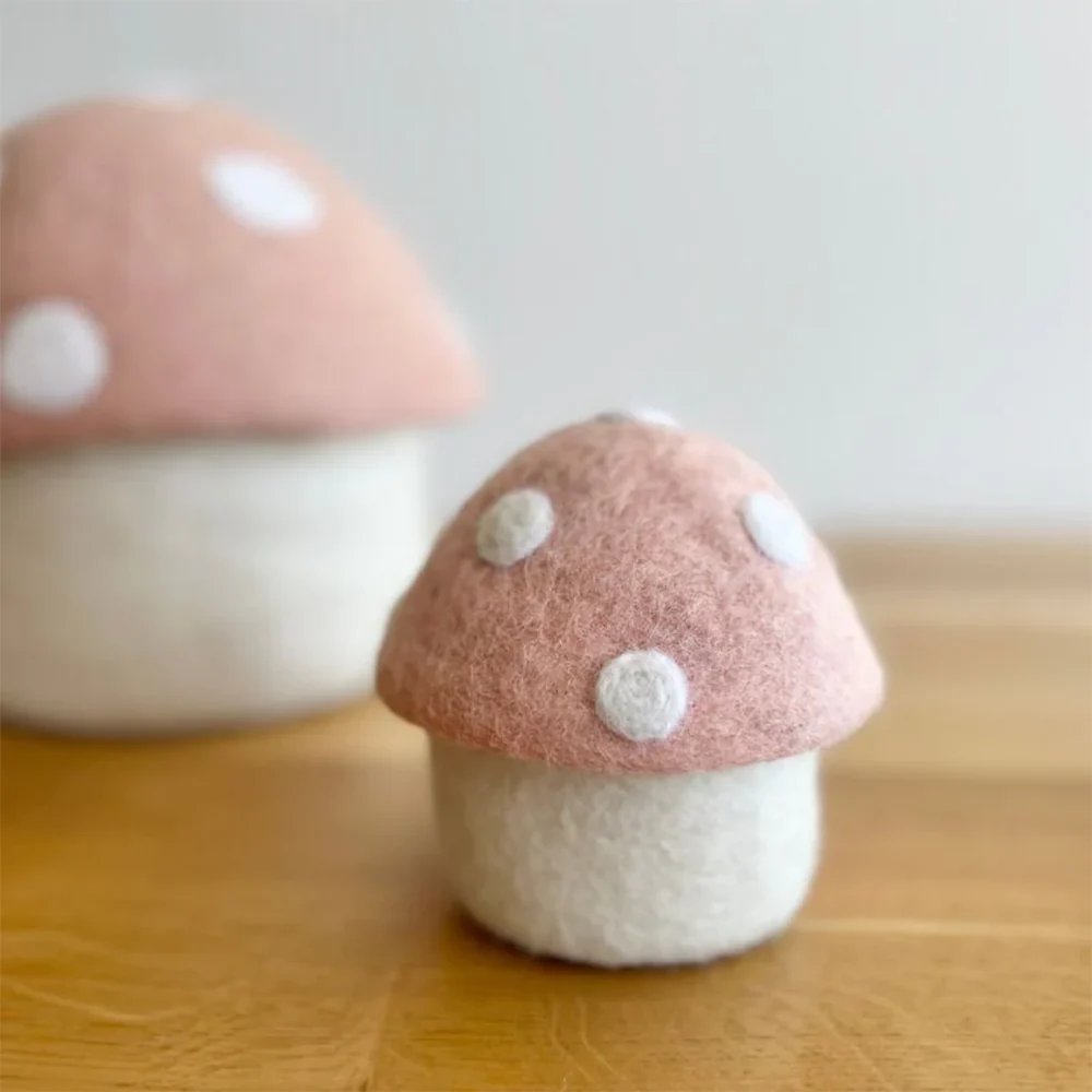 Sheep-ish Felt Toadstool Basket with Lid Small Blush - Image 3