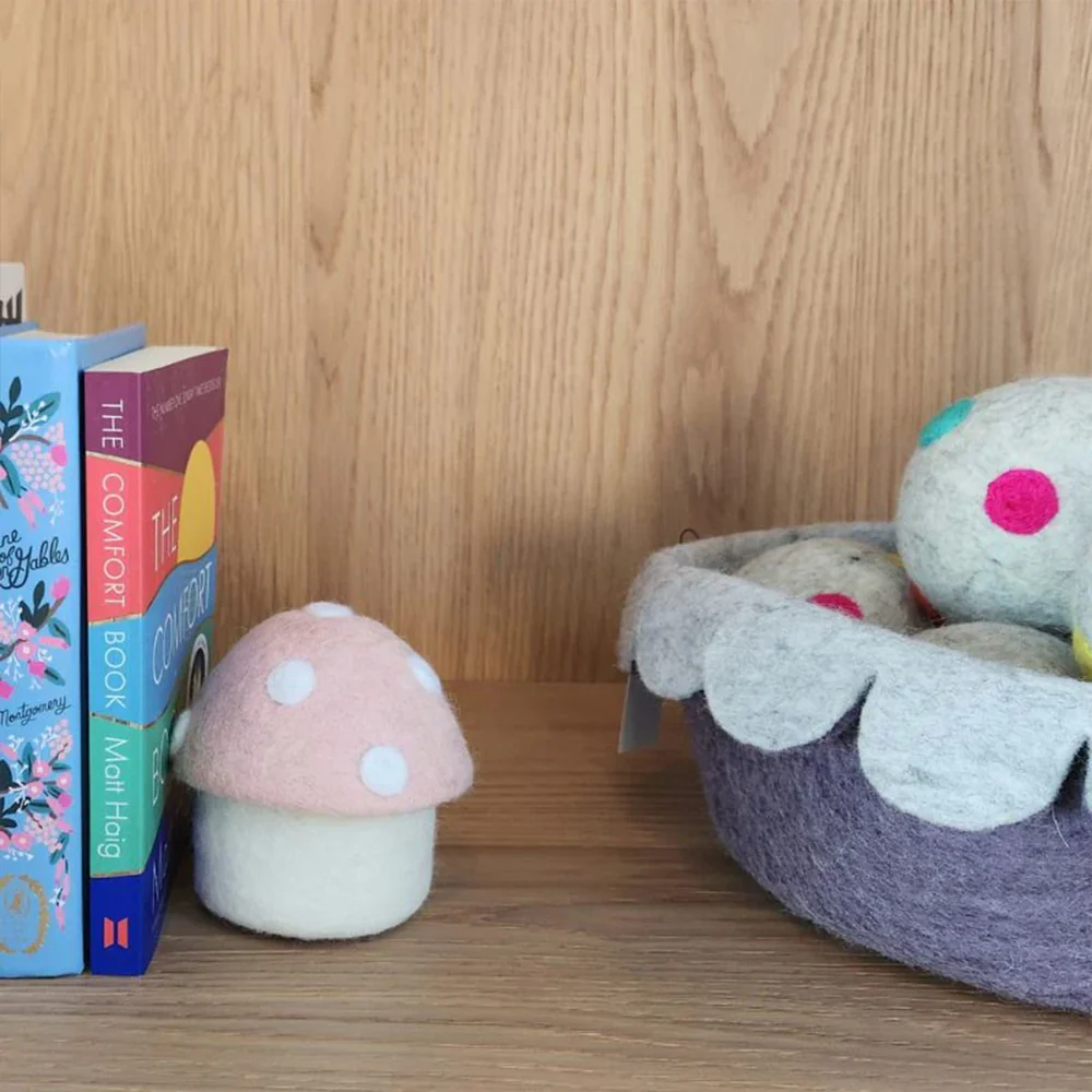Sheep-ish Felt Toadstool Basket with Lid Small Blush - Image 4