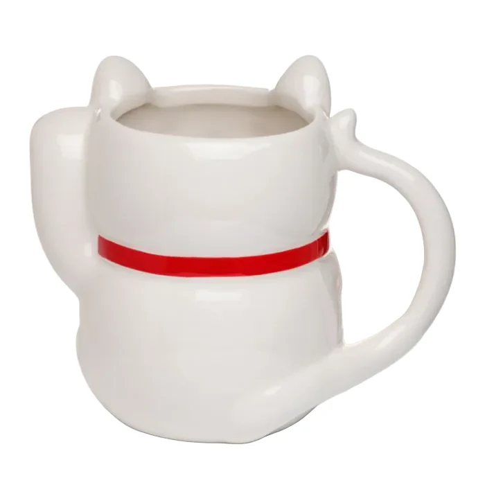 White Maneki Neko Lucky Cat Ceramic Shaped Mug - Image 4
